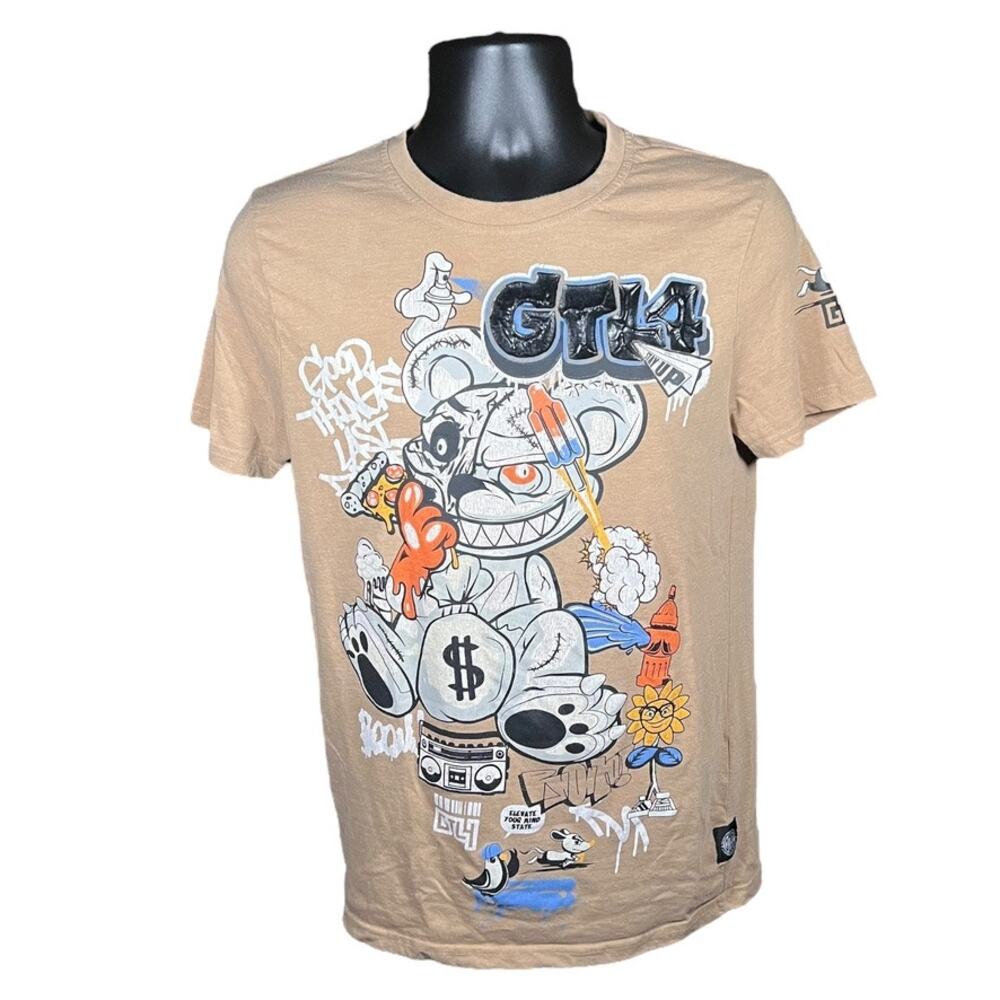 GTL4 Y2K Streetwear Bear Graphic Tee - Brown Large Retro Urban